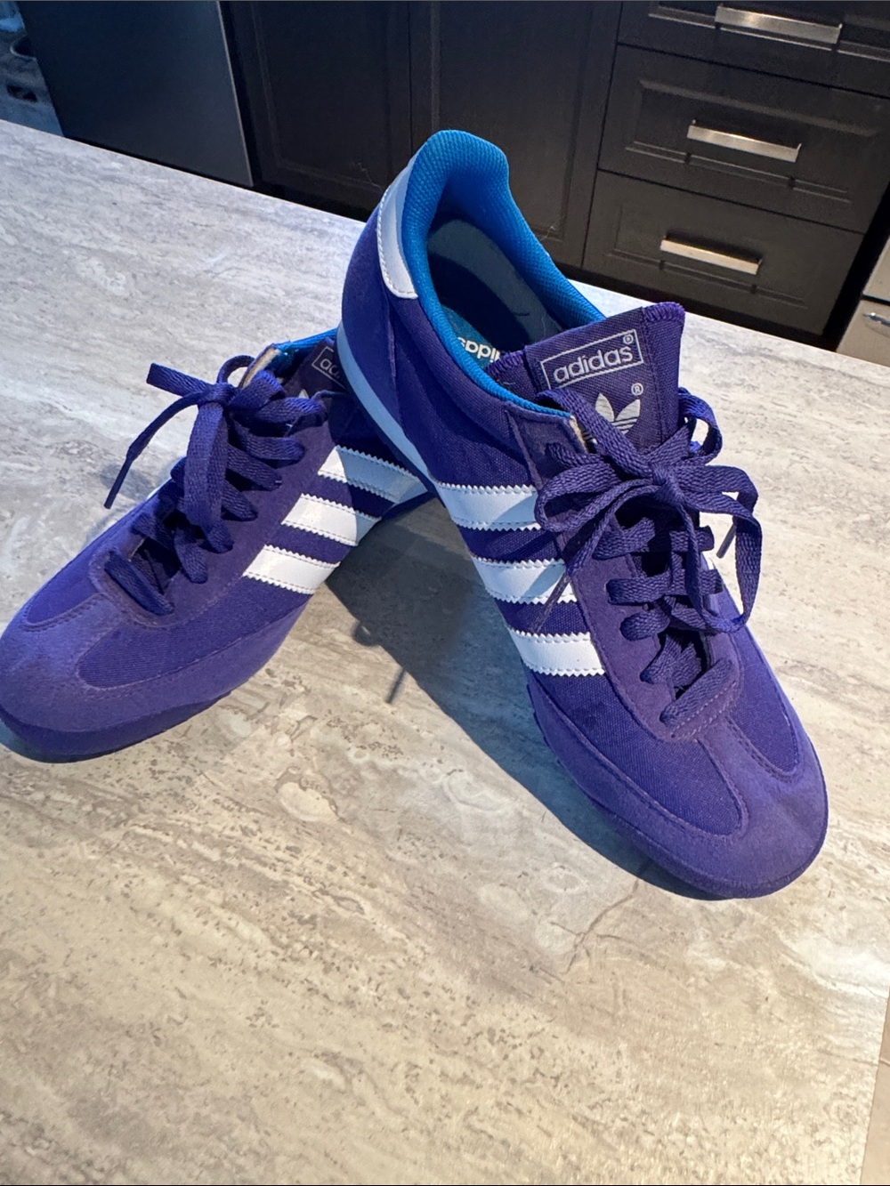 adidas gazelle dragon Purple Suede Retro-Style Sneakers with White Stripes
